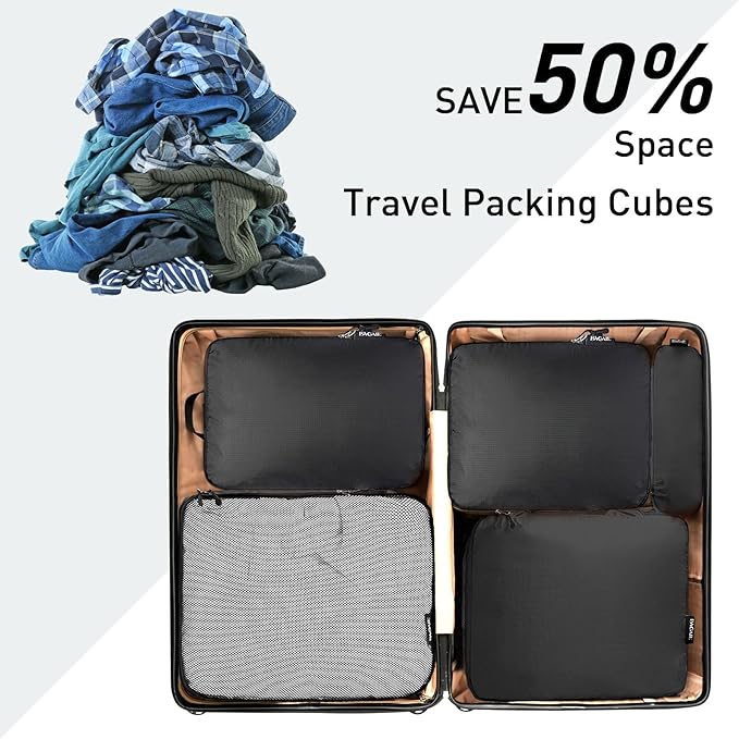 Bagail Ultralight Compression Cubes 7 Set - 3 Packing Cubes, 3 Organizers, and 1 Shoe Bag