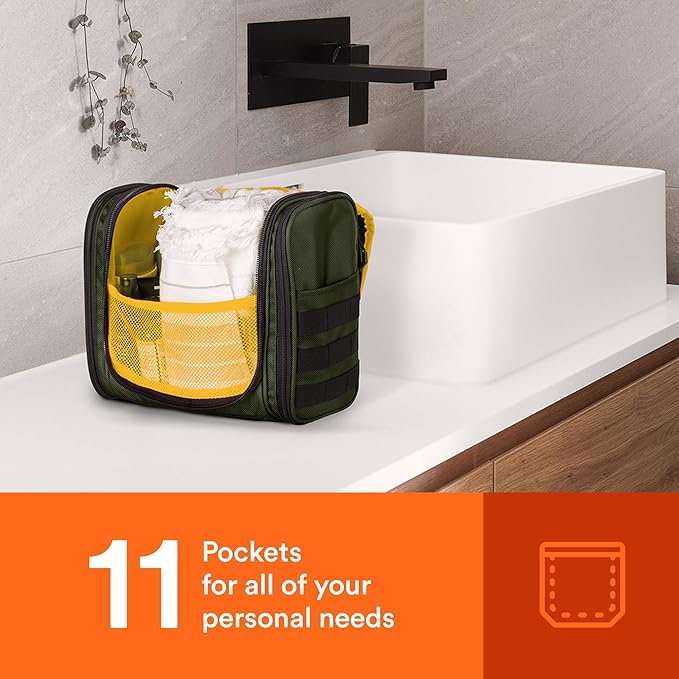Fitdom Tactical Hanging Toiletry Bag Dopp Kit For Men & Women. Perfect For Travel & Storage for Cosmetic, Clipper, Toothbrush, Shower, Shaving & Grooming Care. Best Overnight Toiletries Organizer Case
