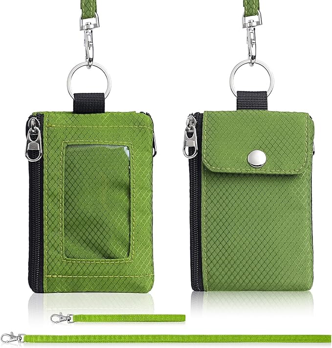 Minimalist Wallet For Mens Womens, Keychain RFID Blocking Zipper Small Wallet with ID Window 2 Lanyards,Water Resistant Travel Cash Card Coin Case Boys Girls