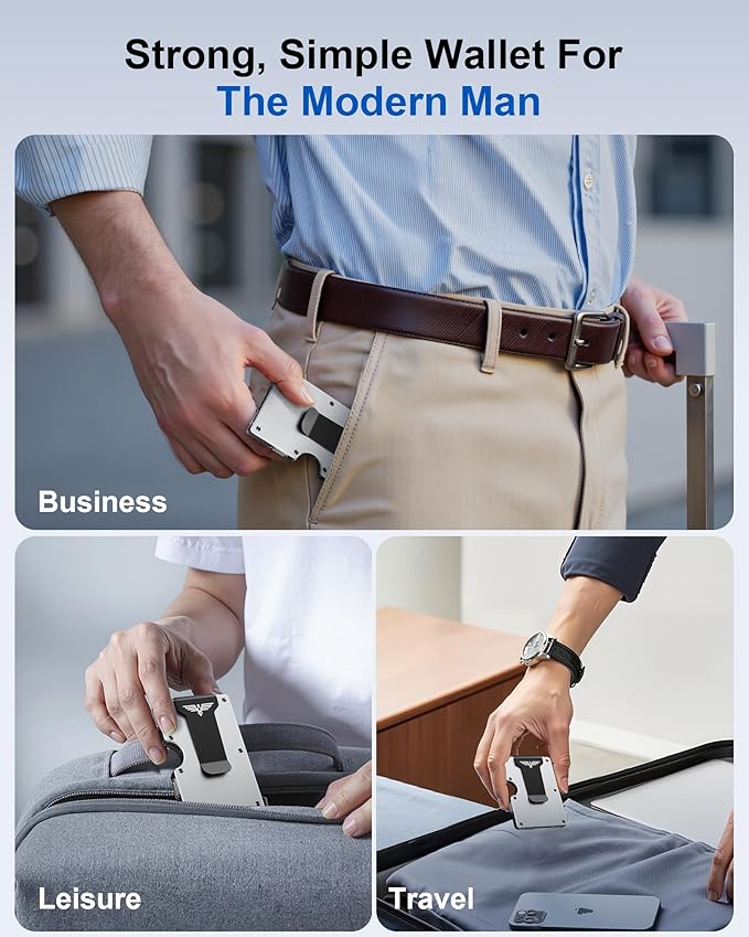 Minimalist Wallet for Men, Metal Wallet with Money Clip, Slim Compact Wallet, RFID Blocking Card Holder, Metal Aluminum Credit Card Holder, Holds up to 20 Cards