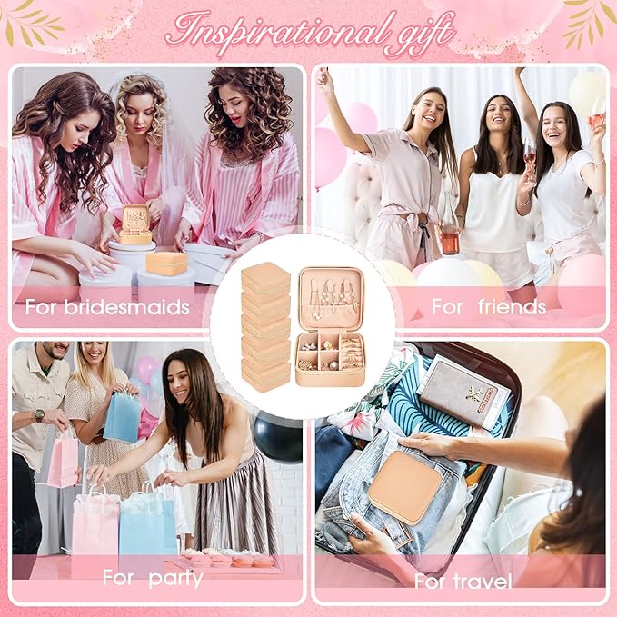 Taiyin 12 Pcs Travel Jewelry Case Box Bridesmaid Gifts Bulk Travel Jewelry Cases Boxes Small Jewels Organizers Mini Accessories Ornaments Storage for Women Girls Wedding Gifts (Beige)