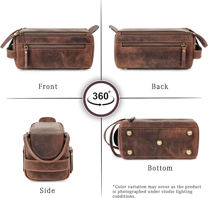 LUXEORIA Genuine Leather Toiletry Bags for Men and Women, Handmade Premium Leather Dopp Kit and Shaving Bag, Cosmetic Bag for Womens and Mens, Travel Essentials & Organizers
