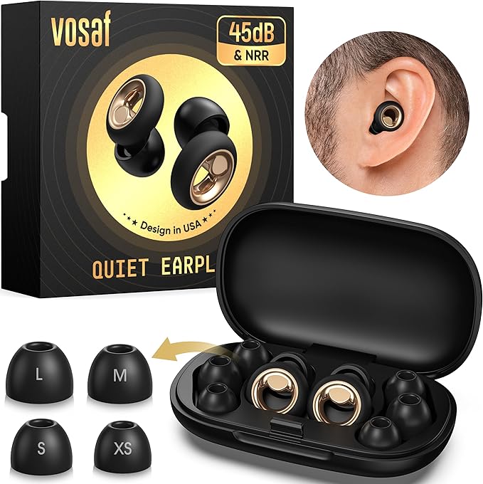 Ear Plugs for Sleeping, Reusable Silicone Earplugs for Noise Reduction, Concert Noise Cancelling Ear Plugs, Shooting Hearing Protection, Work, Travel & Study – 45dB SNR Sleep EarPlugs(Dark Black)