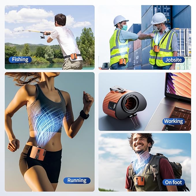 Portable Fan,Rechargeable Waist Fans,11000RPM Strong Airflow Mini Wearable Belt Fan,5 Speed,Personal Clip Waist Fans for Outdoor,Camping,Jobsite,Fishing,Travel (K20-Orange)