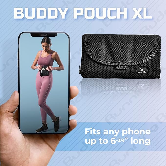 Running Buddy Fanny Pack - Water-Resistant Running Gear Waist Bag - Sweat-Proof Phone & Money Belt Pocket - No-Bounce Chafe-Free Running Belt - XL, Black