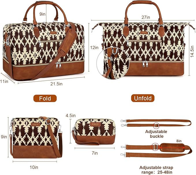 Weekender Bag for Women, Travel Duffel Bag Carry On Overnight Bag with Shoe Compartment Large Nylon Travel Weekend Tote Bag