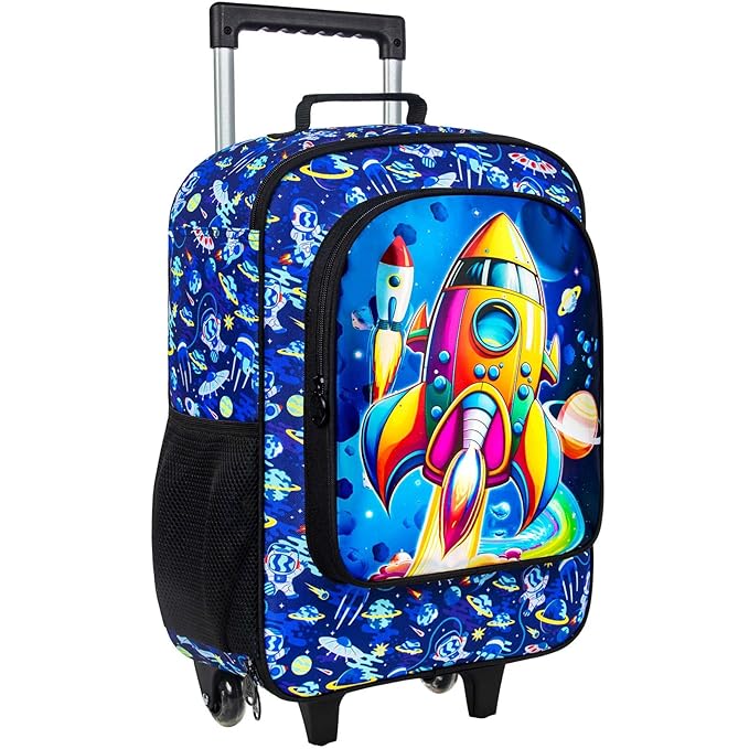 UFNDC Kids Suitcase for Boys, Rockets Rolling Luggage with Wheels,Travel Carry on for Children Toddler Elementary