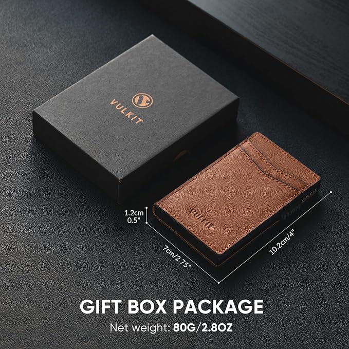 VULKIT Men's Slim Wallet Pop Up Card Holder RFID Blocking Metal Wallet Minimalist Design Holds Up to 11 Cards, Nappa Leather