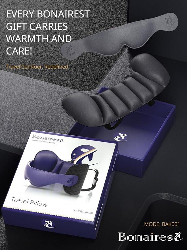 Travel Pillow, Airplane Neck Pillow for Long Flight, Oversized Head Strap with 3D Eye Mask for Sleep, 360°Support Headrest, Stop Bobblehead, Ultimate Travel Essentials for Men Women Grey