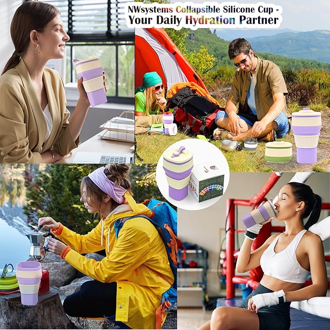 Collapsible Silicone Cup, Safe & Portable, for Hot & Cold Drinks, 18.6 oz (550 ml) - Travel, Camping, Office, and More – Lavender