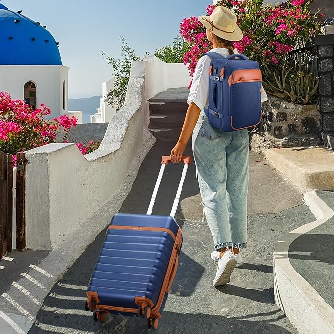 UKEIN Luggage Sets 3 Piece, Carry On Luggage 20In With Spinner Wheels,PC Hardside Suitcase Set with TSA Lock,Durable Carry On Suitcase With Travel Backpack for Men (Blue, 3 piece set (20inch))