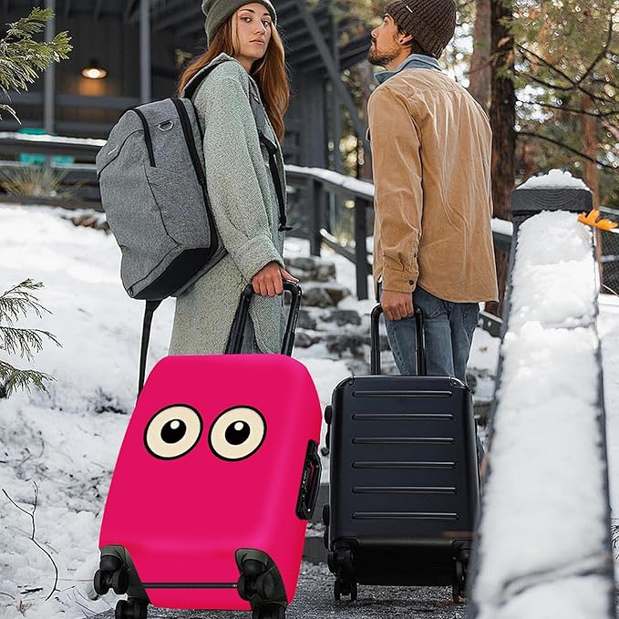 ANNA QUEEN Funny Cartoon Eyes Luggage Cover, Pink Suitcase Protector with Cute Big Eyes Design, Travel Suitcase Cover for 32-34 Inch Luggage, Stretchable & Washable Spandex Travel Accessories