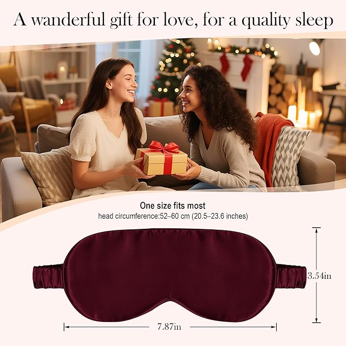 SilkDream 100% Mulberry Silk Sleep Mask Eye Mask for Sleeping 22 Momme Nature 6A Real Silk Gifts for Women&Men WineRed