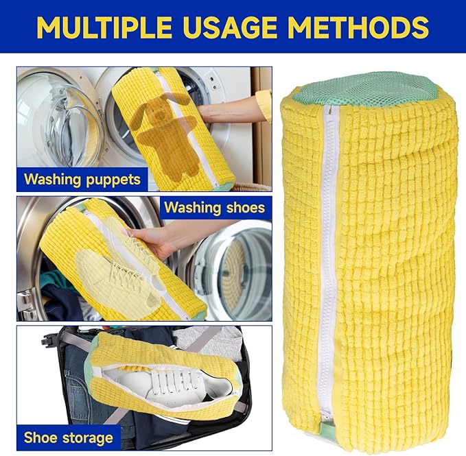 2 Packs Shoe Washing Machine Bag,Laundry Shoe Bag for Washing Machine and Dryer, 360°All-Around Cleaning Sneakers,Top Hidden Zipper,Reusable Sneaker Washing Machine Bag For All Shoe Types (Yellow)