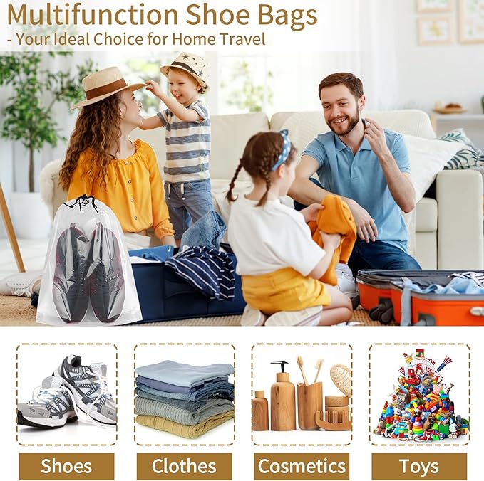 50 Pack Shoe Bags for Travel, 15.7" x 11.8" Clear Travel Shoe Bags for Packing, Large Waterproof Portable Drawstring Travel Shoe Storage Bag Travel Essentials Women for and Men