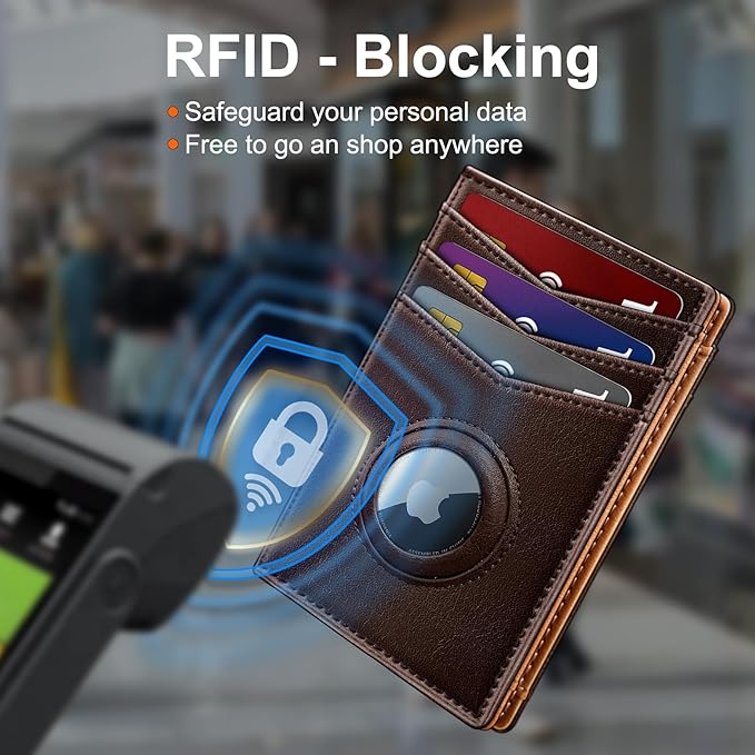 Airtag Slim Leather Wallet for Men - 12-Card Capacity, Magnetic Closure, Money Clip & Simplified Bill Compartment, RFID Blocking (4.3" x 3.0") | Gift Boxed