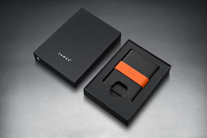 JAMES° The Lowe Minimalist CNC-Machined Aluminum Men's Wallet, Naturally RFID-Blocking, Simple, Clean, Slim - Black + Fire
