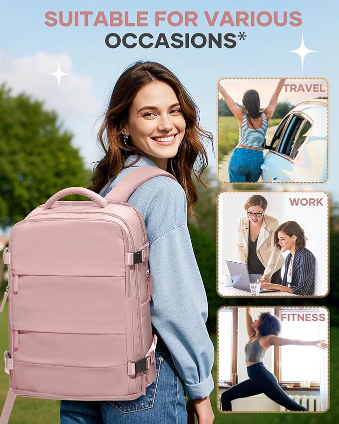 coofay Personal Item Travel Backpack for Women Airline Approved Carry on Backpack Flight Approved Waterproof Sports Luggage Backpack Casual Daypack Small Hiking Backpack Pink Backpack