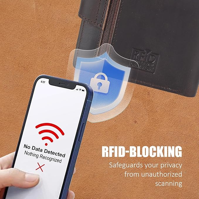 STAR VISTA Carmen Leather Passport Wallet, Dual Bifold Cash Pockets, RFID Blocking, ID Window, 6 Card Slots, Coin Pocket, SIM Slots, AirTag Slots, Dark Brown