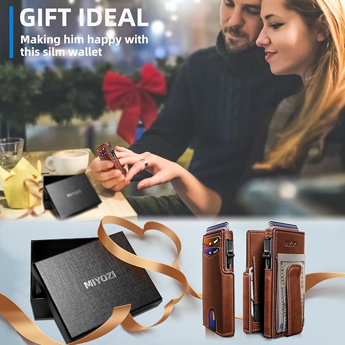 Men Wallet,with Money Clip Coins Pocket ID Window,Slim Front Pocket RFID Blocking Pop-up Card Holder 3.9"x 2.7", Gift Boxed