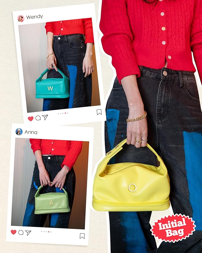 College Gifts for Women, Personalized Makeup Bag with Handle, Initial Double Layer Cosmetic Bag with Makeup Brush Organizer, Cute Cosmetic Pouch for Women, Gifts for Friends Female Mom