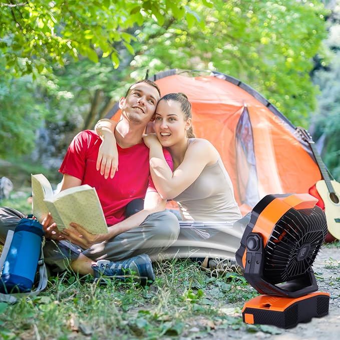 20000mAh Camping Fan Oscillating Portable Fan Battery Powered Fans Rechargeable Camping essentials with Light Hook, 270° Pivot USB Desk Battery Operated Outdoor Tent Travel