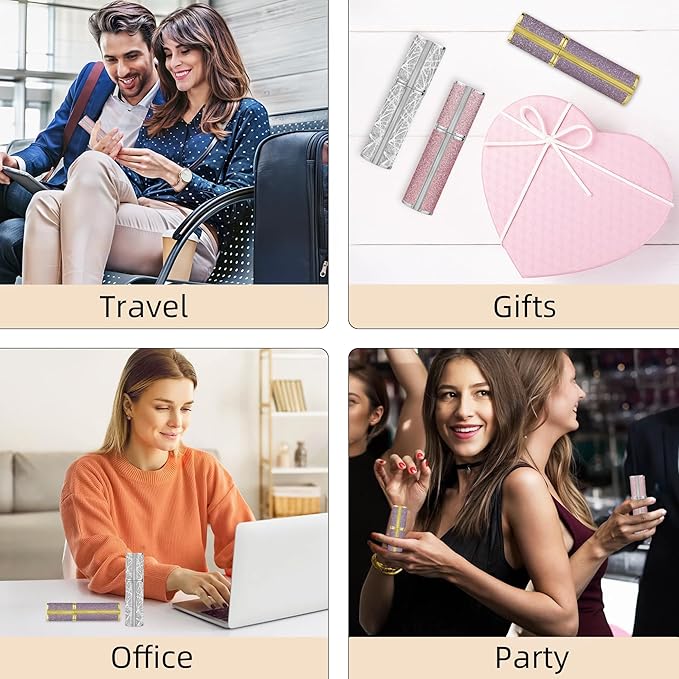 AE00GD Sparkling Travel Perfume Bottle, 5ml Mini Perfume Atomizer Sprayer, Glitter Diamond Pump Fill Perfume Bottle for Traveling, Vacation & Bussiness (Sparkling Gold)