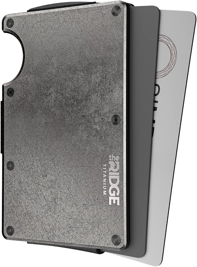 Ridge Wallet for Men - Slim Minimalist Compact Wallet and Card Holder, RFID Protected Front Pocket Wallets for Men with Integrated Cash Strap (Stonewashed Titanium)
