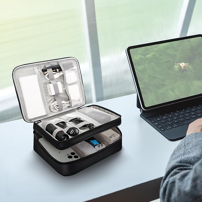 CILLA Electronic Organizer Travel Case, Travel Cord Organizer Case Portable Waterproof Cable Organizer Bag for Charger, Cord, USB, Power Bank, Earphone