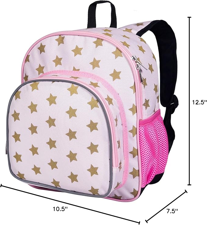 Wildkin 12-inch Kids Backpack – Padded, Adjustable, Ideal for Daycare & Travel - Pink and Gold Stars