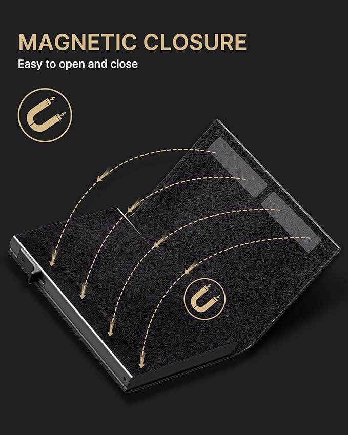 typecase Mens Wallet Card Holder: Pop Up Aluminum Case, Genuine Leather, Smart, RFID Blocking, Slim, Minimalist, Front Pocket - 9-14 Card Capacity | ID Window | Cash Slot - Oil Wax Black