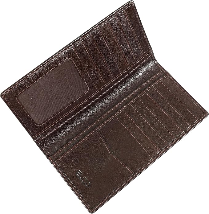 ELIZO Leather Long Wallet for Men Western Wallet Rodeo Mens Wallet Flat Bifold Wallets for Men Biker Billfold Wallet for Men Cowboy Wallet RFID Wallet for Men with Credit Card Holder