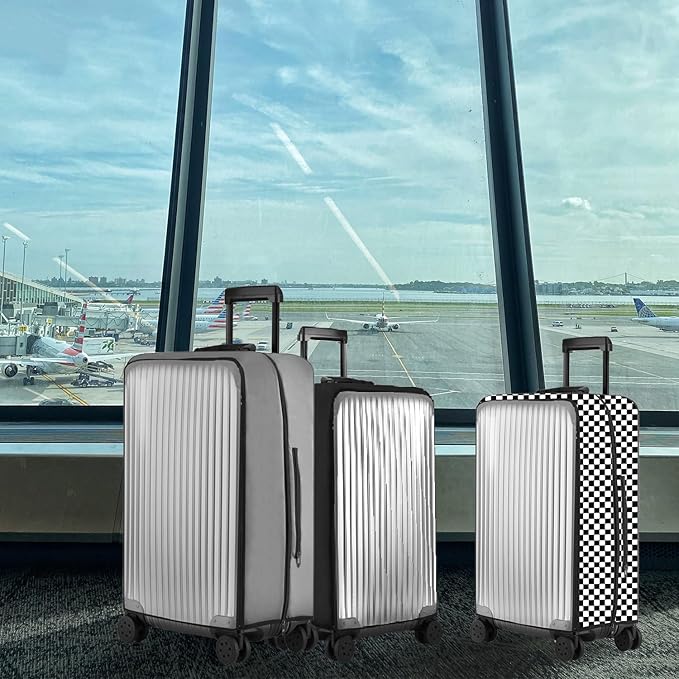 No Disassembly Suitcase Covers for Luggage - 24 Inch Clear Luggage Cover Protector, B/W Check PVC Luggage Protector Suitcase Cover