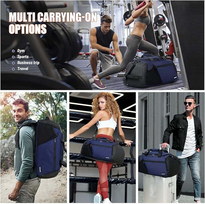 Gym Bags for Men Women 40L Large Gym Backpack Multiple Pockets Sport Duffle Bags with Shoe & Wet Compartment for Workout Travel Weekend Overnight Navy Blue