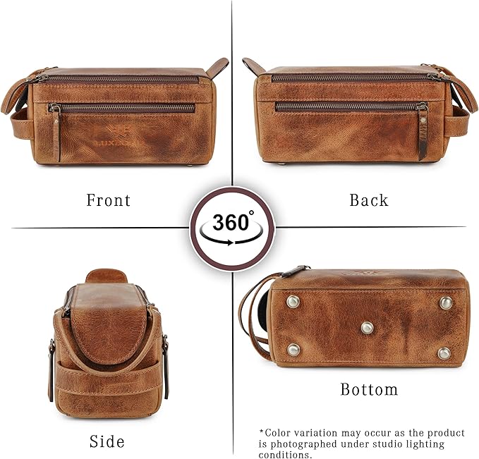 LUXEORIA Genuine Leather Toiletry Bags for Men and Women, Handmade Premium Leather Dopp Kit and Shaving Bag, Cosmetic Bag for Womens and Mens, Travel Essentials & Organizers