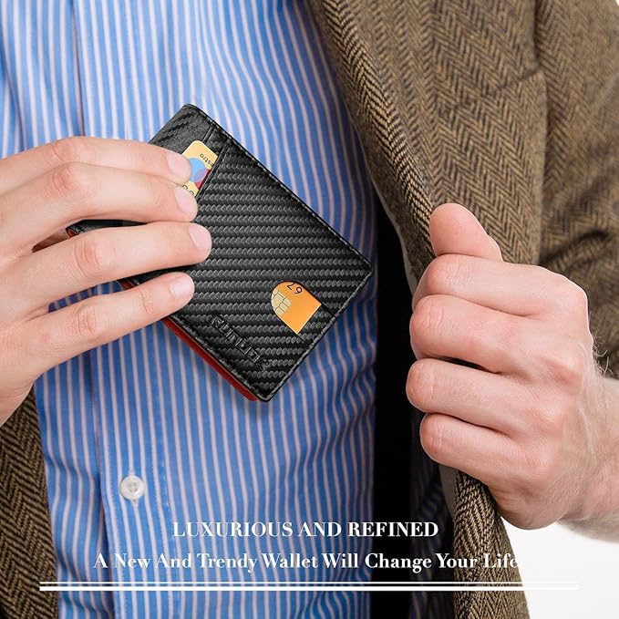 RUNBOX Wallet for Men Slim Rfid Leather 2 ID Window With Gift Box