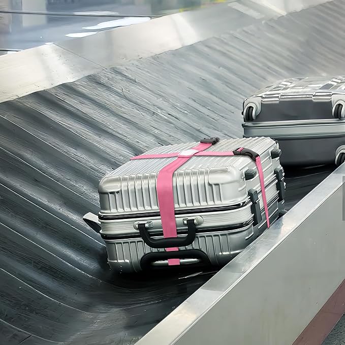 Luggage Straps, Pink TSA Approved Luggage Strap Belt with Combination Lock for Suitcases, 2 Pack Adjustable Heavy Duty Cross Suitcase Straps with Name Tags for Travel, Carry On Bags, Protect Luggage