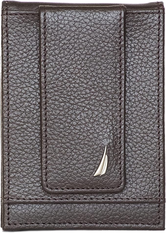 Nautica Men's Slim Wallet | Card Case | RFID Blocking | ID Window | Minimalist | Lightweight | Genuine Leather