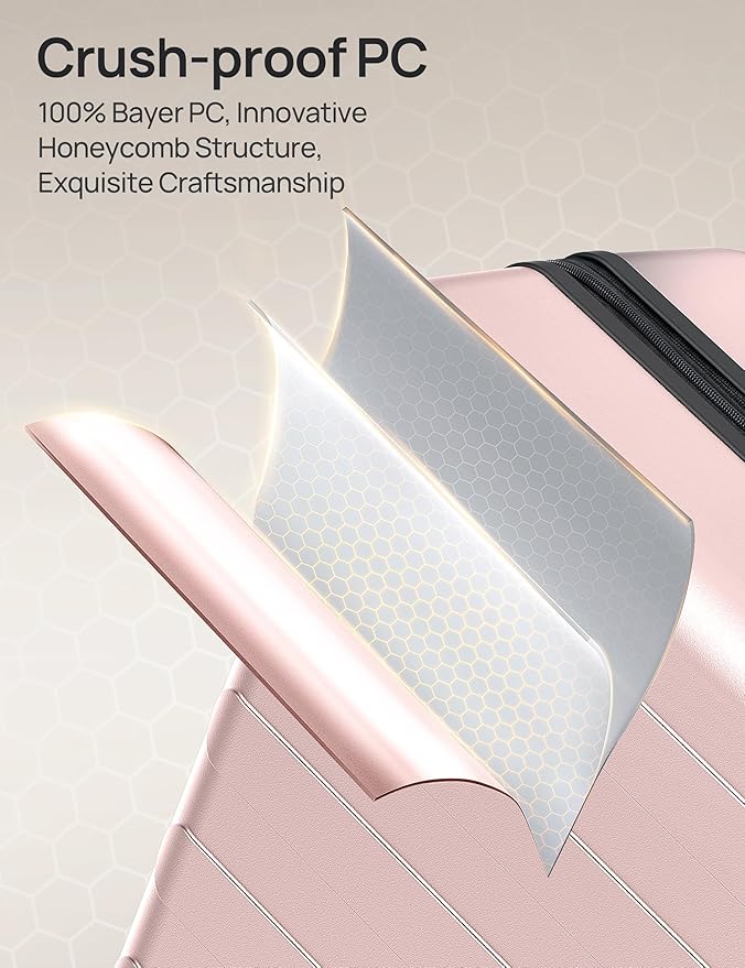 NINETYGO Carry On Luggage 22x14x9 Airline Approved, 20 Inch Luggage with Smooth Spinner Wheels, Expandable, Hard Shell PC Suitcase, Lightweight Travel Luggage, TSA Approved (Pink, Rhine Max)