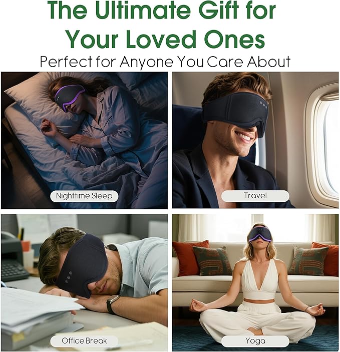 LC-dolida 2 Pack Bluetooth Sleep Mask, Bamboo Cotton 3D Blackout Contoured Bluetooth Sleep Headphones, Sleeping Eye Mask with 5.4 Bluetooth Headphones, Eye Sleep Mask for Side Sleepers, Black