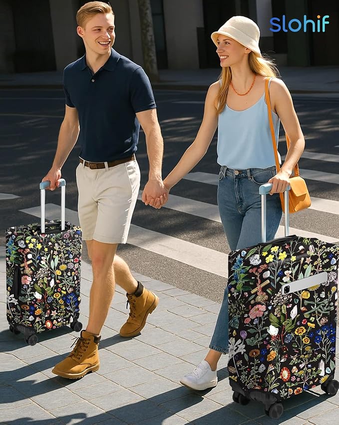 Slohif Luggage Cover for Suitcase Tsa Approved Protector - Luggage Sleeve Large Suit Case Cover Travel Stretch Baggage Case Protective Washable Fit 18-20 Inch Flower XS
