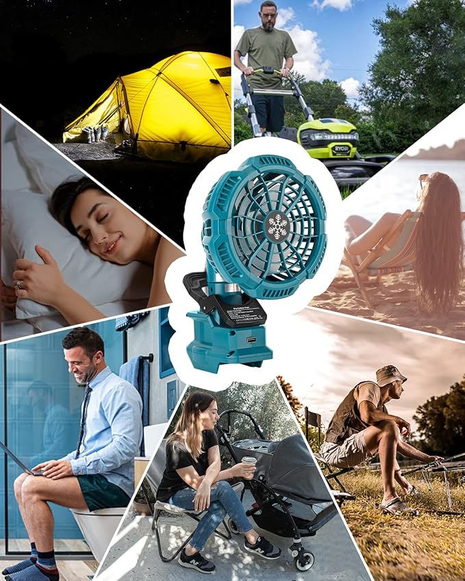 Taingwei Portable Clip on Fan for Makita 18v Battery,Battery Powered Stroller Fan with 3 Energy Efficient Speed Settings for Bedroom,Outdoor,Camping and Job Site(Tool Only)