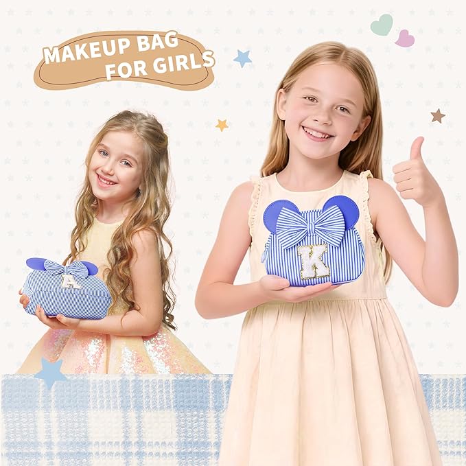 Initial Makeup Bag for Girls | Cosmetic Bags | Kids Teen Girl Gifts | Birthday Gifts for Girls | Travel Makeup Bag | 6 7 8 9 10 11 12 13 Years Old Girl Gift - Blue A