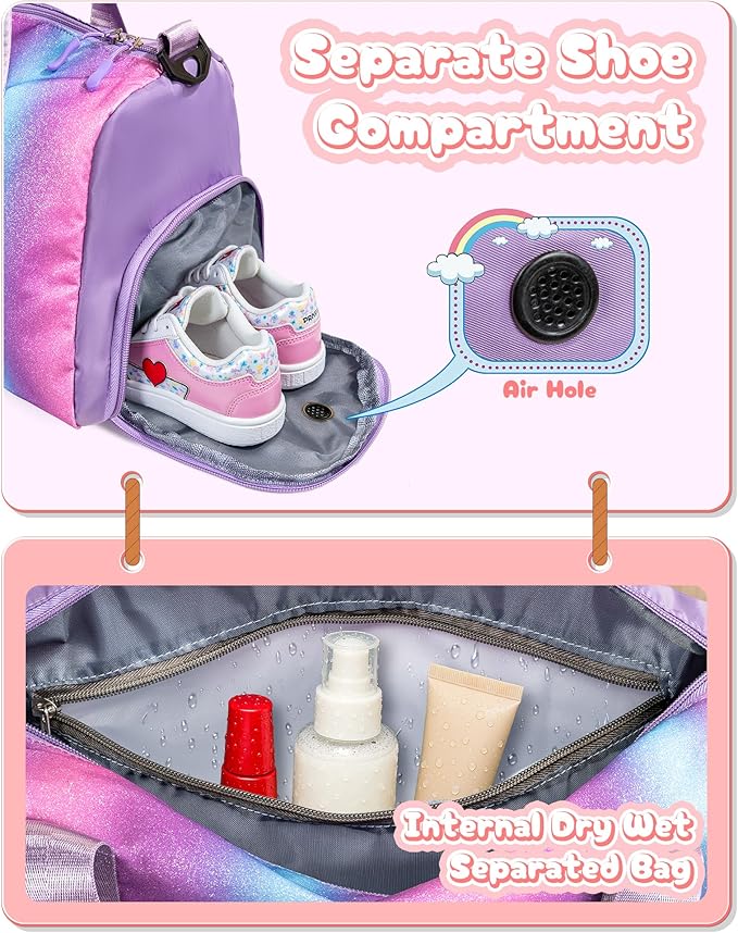 Girls Trip Gifts for Kids-Girl Gym Bag with Shoe Compartment, Kid Personalized Weekender Overnight Bags, Initial Travel Tote with Makeup Pouch, Valentines Day Gift for Girls (Letter R)