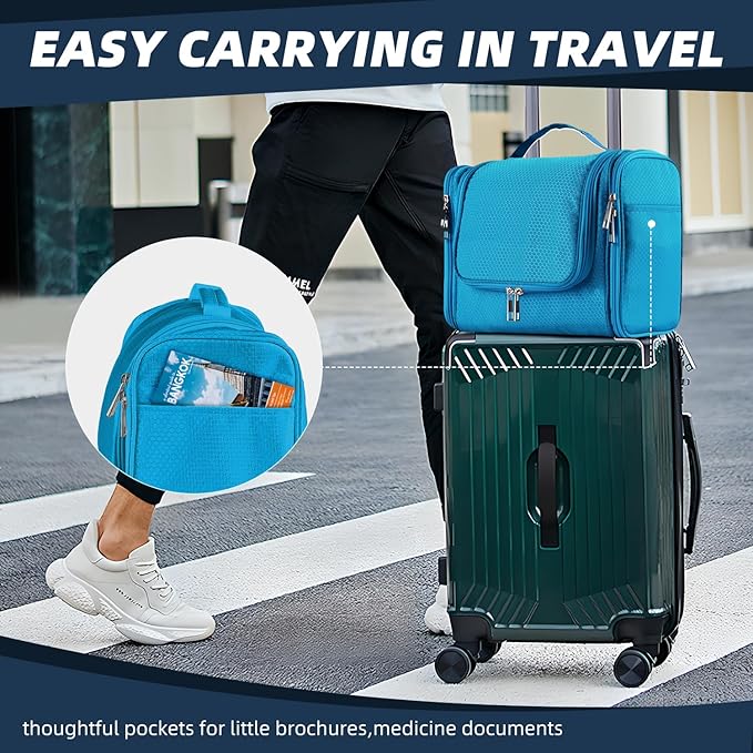 Buruis Large Toiletry Bag for Women and Men, Hanging Travel Bag for Makeup, Cosmetics, Shaving, Toiletries, Water-Resistant Dopp Kit for Gym, Camping, or Daily Use, Light Blue