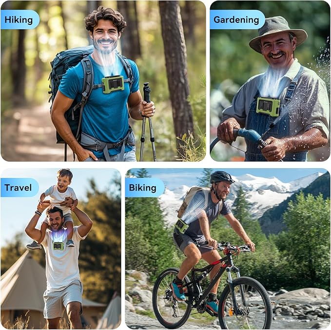 AMACOOL 14500mAh Portable Waist Fan, Strong Wind Power for Full Body Cooling Shirt Fan, 5 Speed Wearable Belt Clip on Fans, Battery Operated Personal Neck Fans, for Outdoor Work Camping Travel