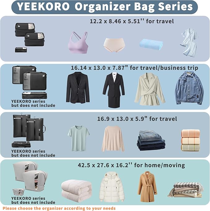 Compression Packing Cubes for Travel, Small Vacuum Bags for Business Trip, 12 Inch Professional IP67 Reusable Packing Cubes, Organizer Bags for Luggage for Women & Men(2 PACK, No Pump)