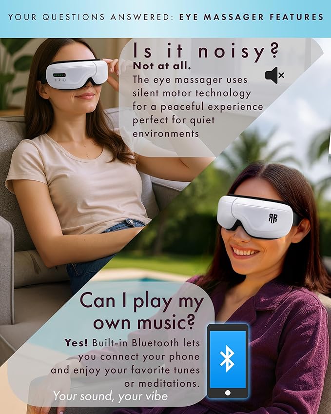 Eye Massager with Heat, Heated Eye Mask, Migraine Relief Device, Warm Compress & Vibration, Improved Sleep, 5 Massage Modes, Folding Design, Christmas/Bday Gift for Friend/Mom/Dad