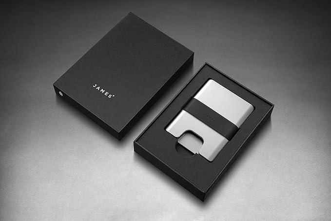 JAMES° The Lowe Minimalist CNC-Machined Aluminum Men's Wallet, Naturally RFID-Blocking, Simple, Clean, Slim - Silver + Black