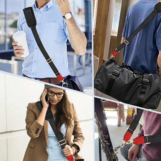 ZINZ 60" Universal Bag Strap with Ultra-thick Fixed Breathable Pad Adjustable Heavy-duty Shoulder Strap for Laptop bag Crossbody Luggage Gym Bag Camera Bag and more -Black Red